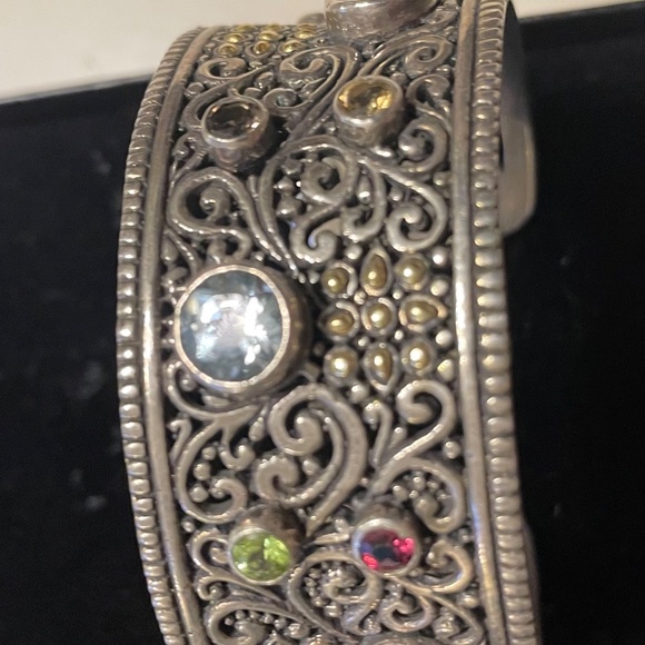 SAMUEL B. 925 SILVER AND 18K GOLD MULTICOLOR  GEMSTONES CUFF, NWOT VINTAGE - Picture 3 of 7